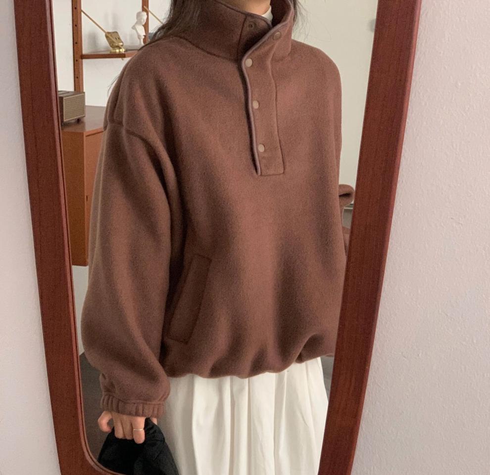 Cozy Stand Collar Fleece Pullover Sweater Top