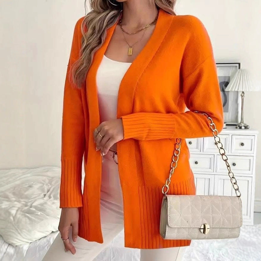 European and American Plus-size Women's Solid Color Large Pocket Sweater Coat