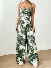 Women's Leopard-Print Strappy Wide-Leg Jumpsuit