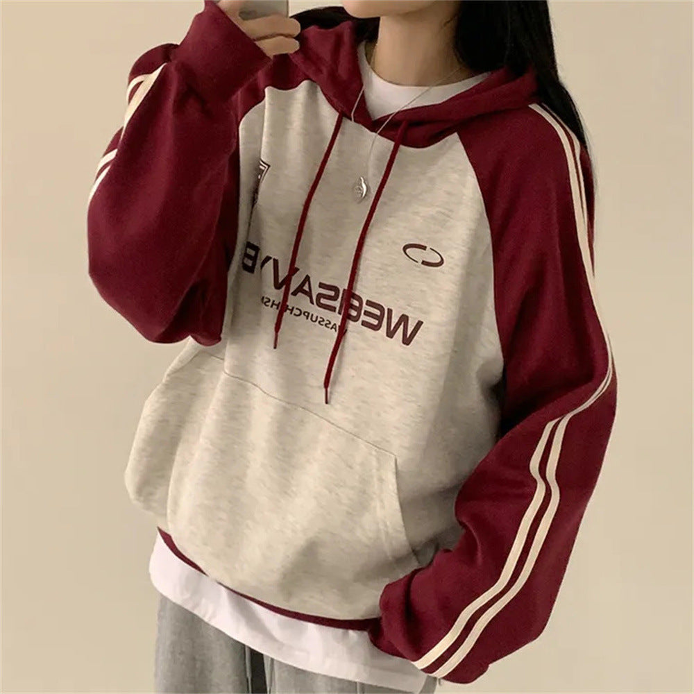 Women's Velvet Padded Contrast Hooded Sweatshirt