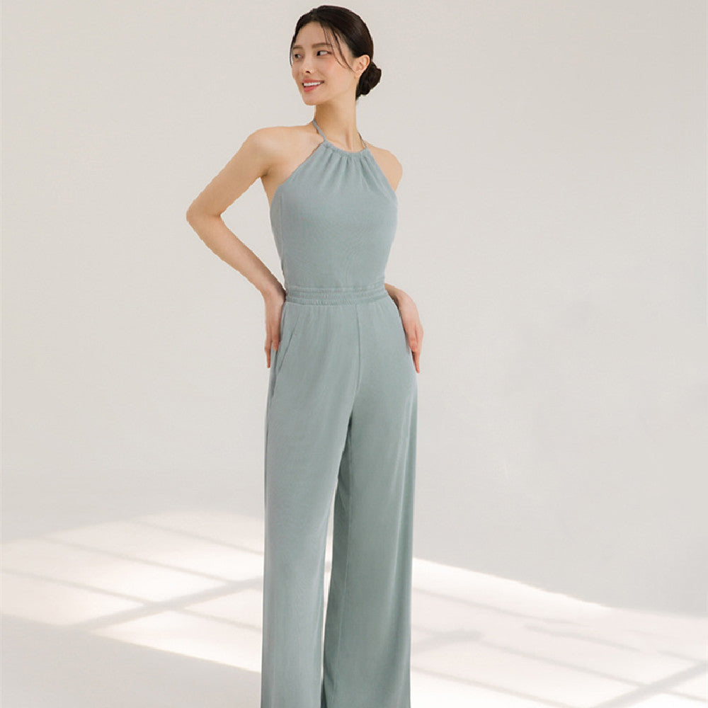 Women's Halter Backless Fitness Jumpsuit