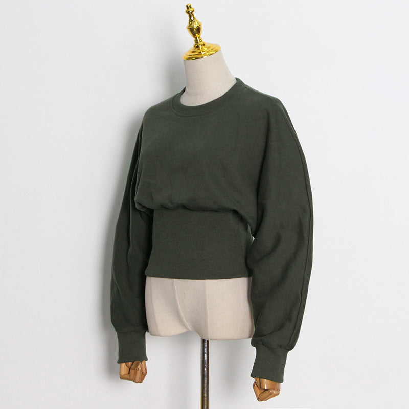 Chic Dark Green Waist-Trimming Commuter Sweater