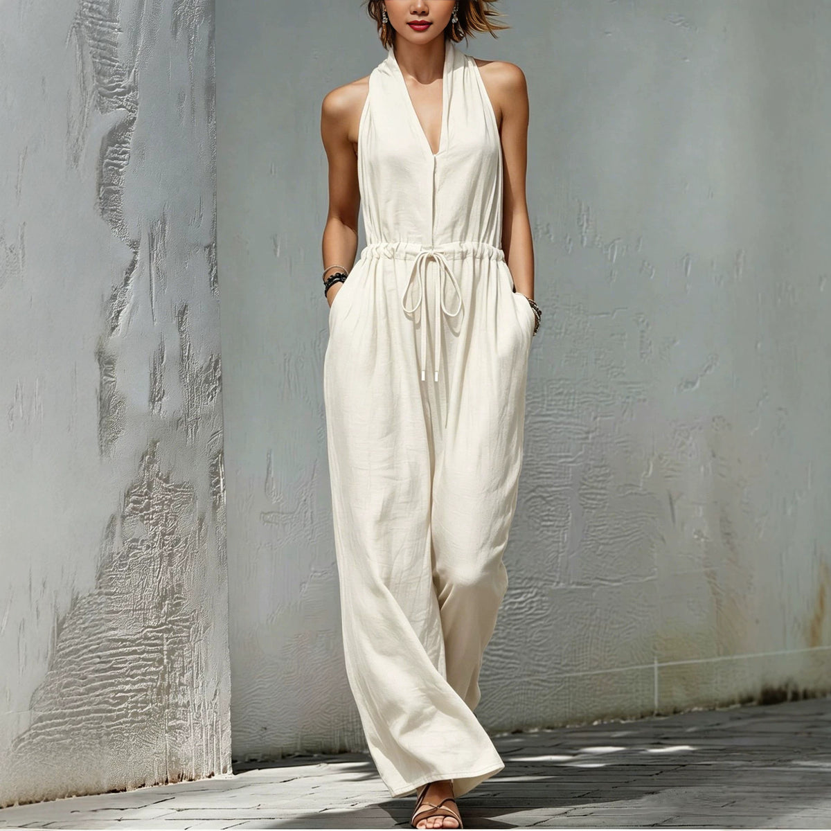Chic Halter Neck Sleeveless Long Holiday Jumpsuit