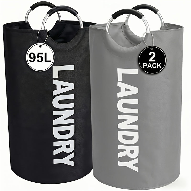 Set of 2 Large Foldable Laundry Baskets with Elevated Design and Half‑Ring Handles