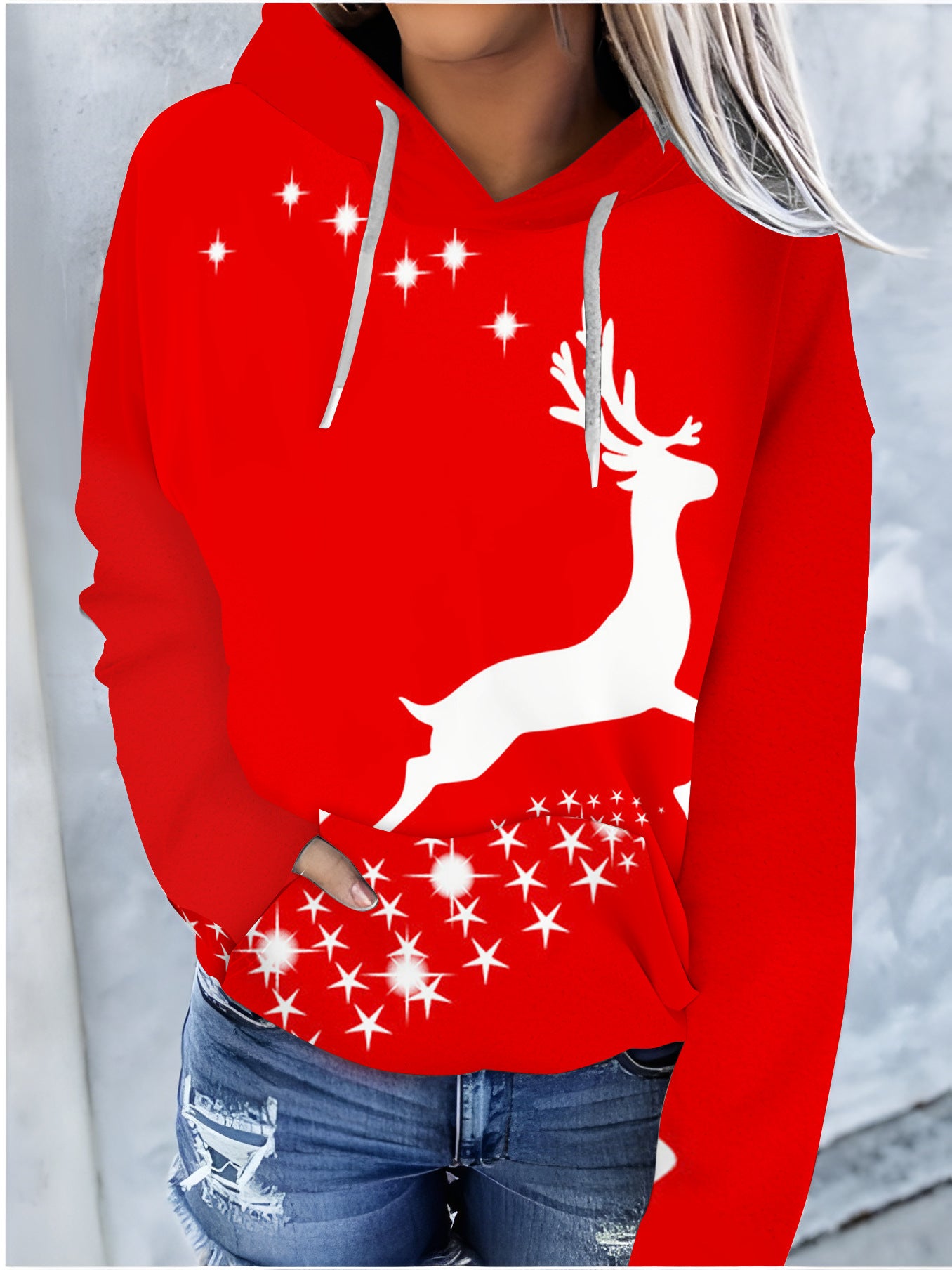 Festive Christmas Print Drawstring Hoodie