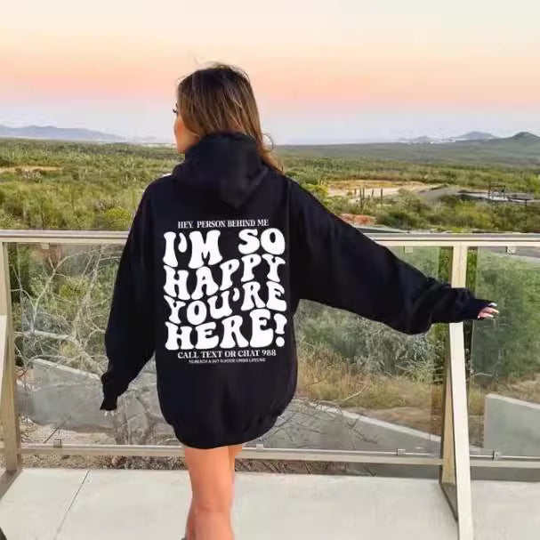 Women's Letter Print Drawstring Casual Hooded Sweatshirt