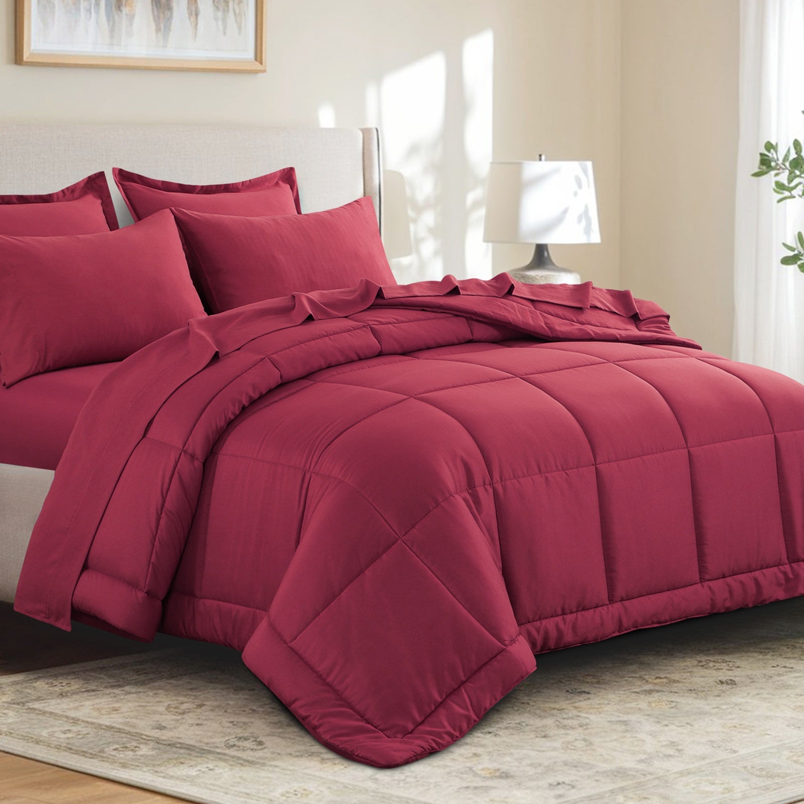 7pcs Ultra-Soft Bed In A Bag, Down Alternative Bedding Sets With All Season Quilted Comforter, Flat Sheet, Fitted Sheet, Pillowcases -Gifts For The Family And Friends