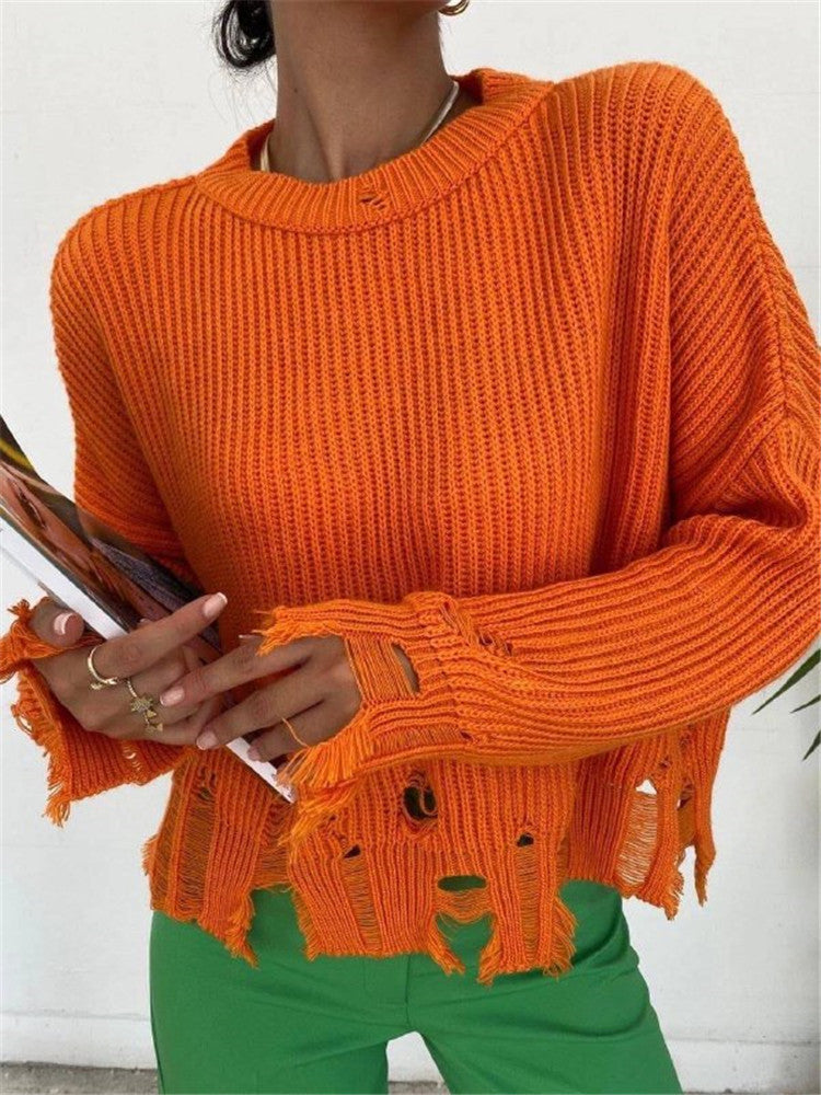 Chic Ripped Oversized Knit Sweater for Women