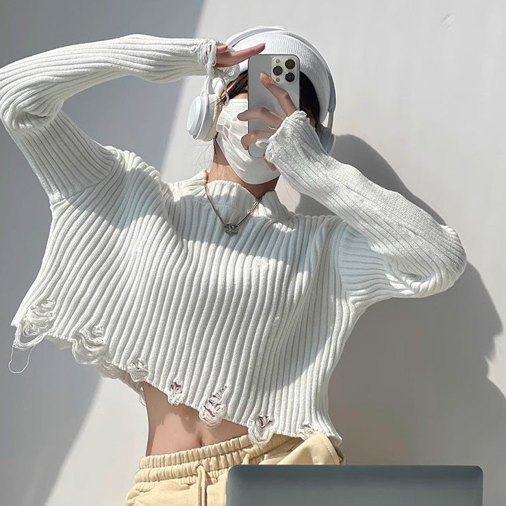 Womens High-waisted Pullover Cropped Knit Sweater