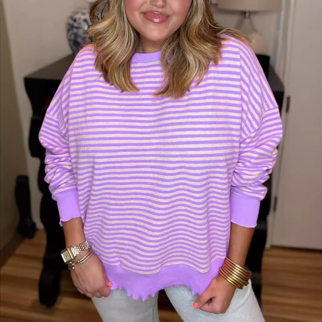 Women's Cozy Striped Long Sleeve Loose Sweatshirt