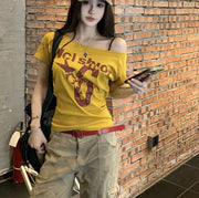Slim‑Fit Summer Crop Top with Bold Print – Light Cotton, Short Sleeve