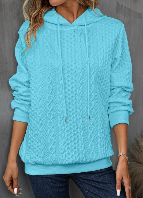 Plus Size Casual Jacquard Lace-Up Hooded Sweatshirt