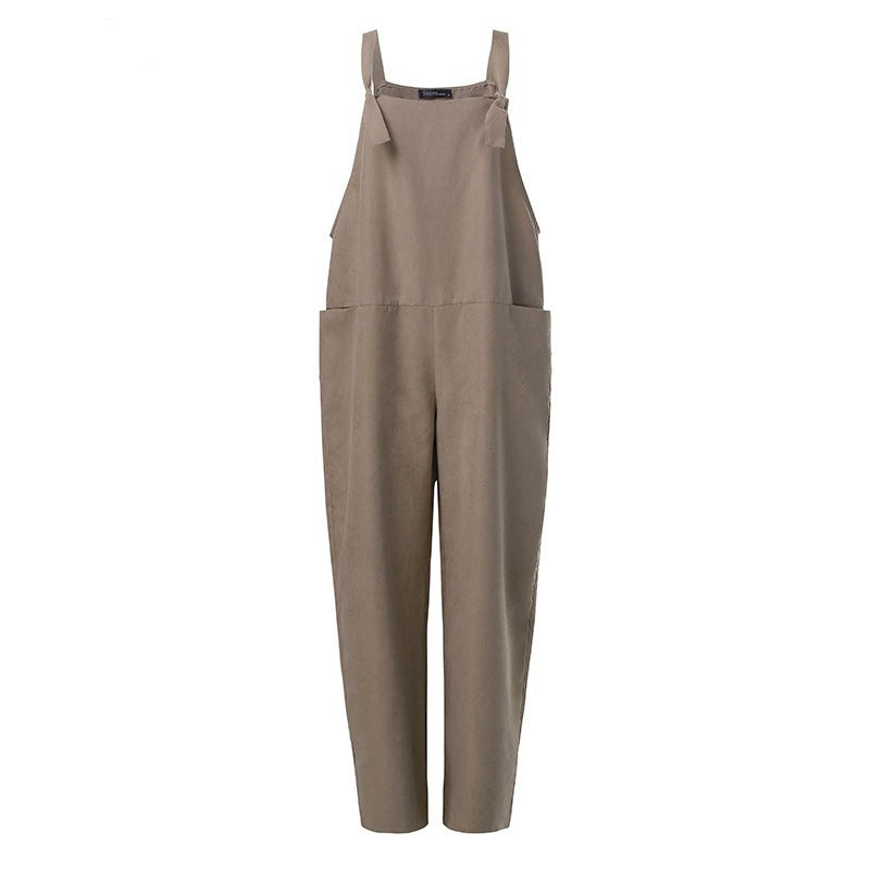 Women's Solid Color Pocket Suspenders One-Piece Trousers
