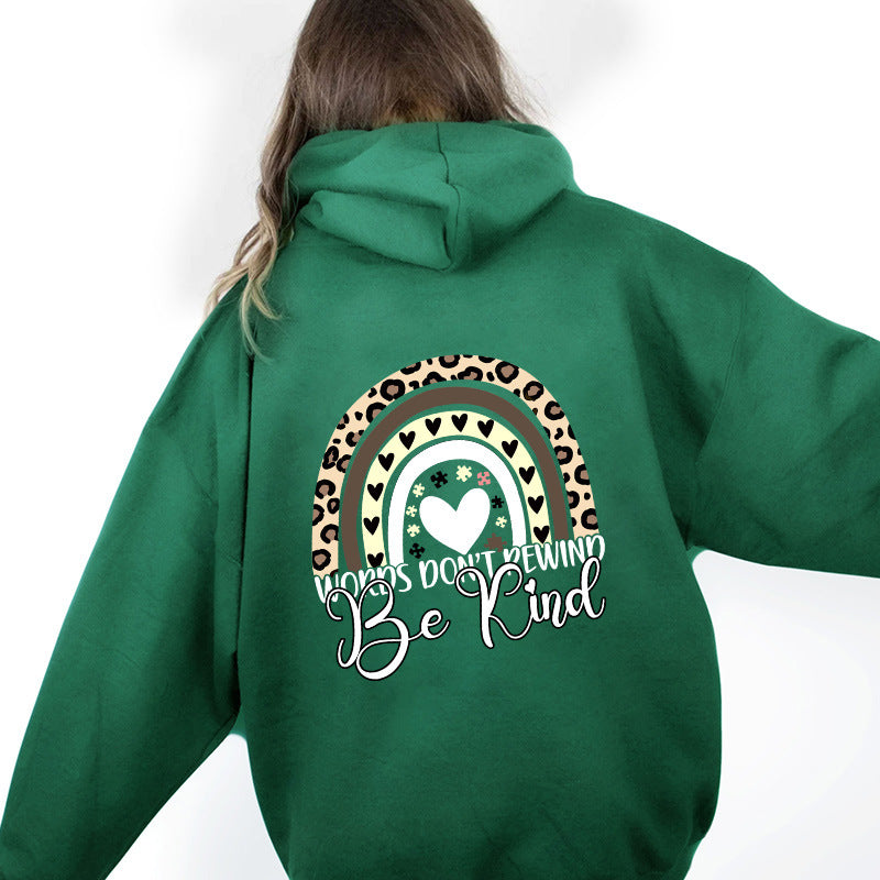 Be Kind Letter Print Fleece Hooded Sweatshirt