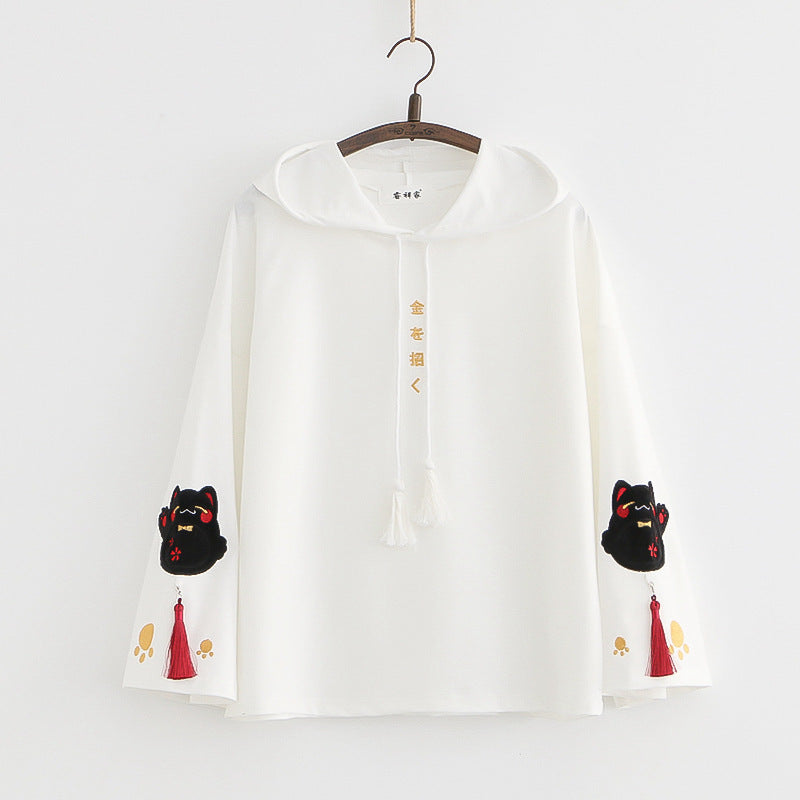 Japanese Preppy Cartoon Embroidered Loose Cotton Sweater