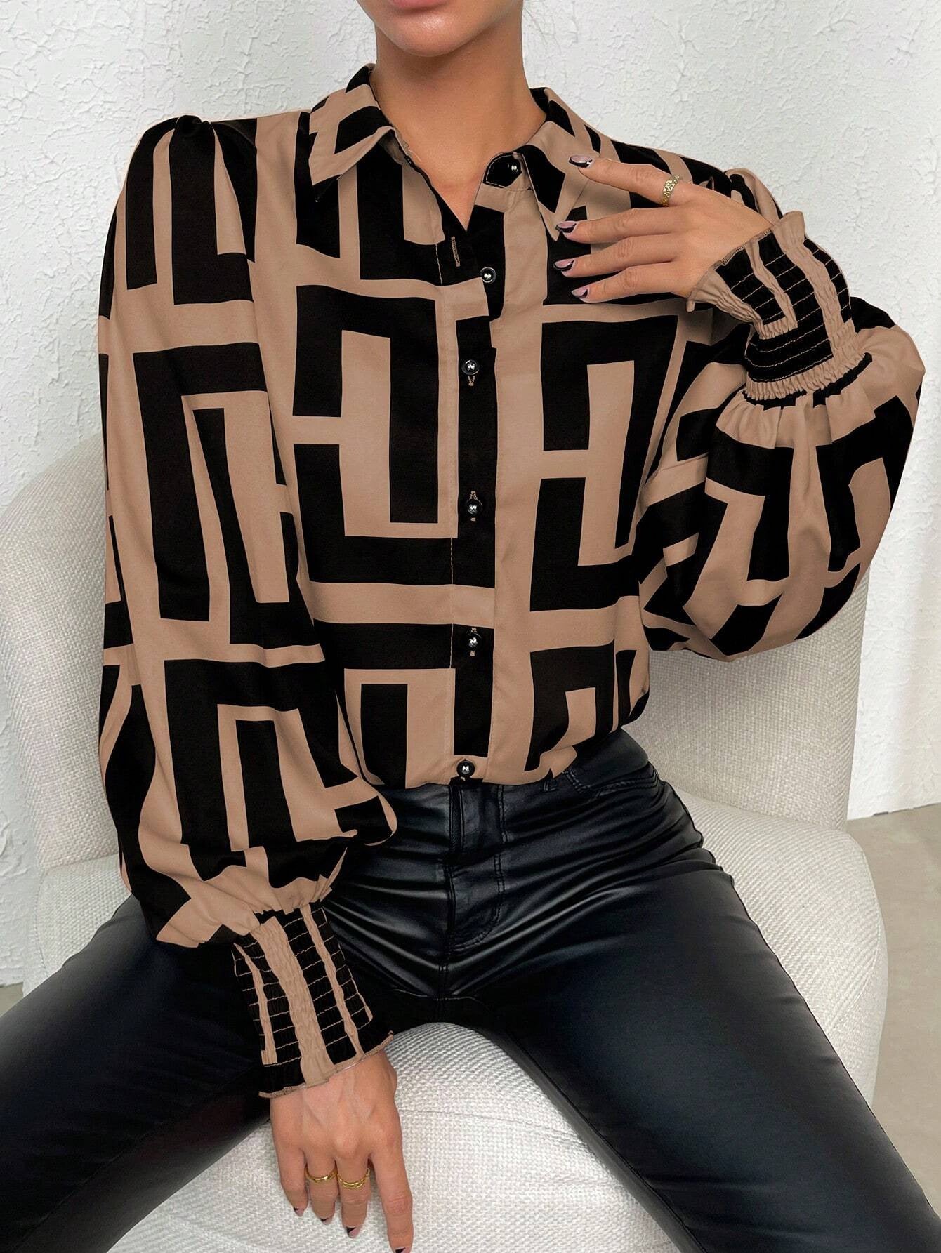 Print Lantern Sleeve Shirt