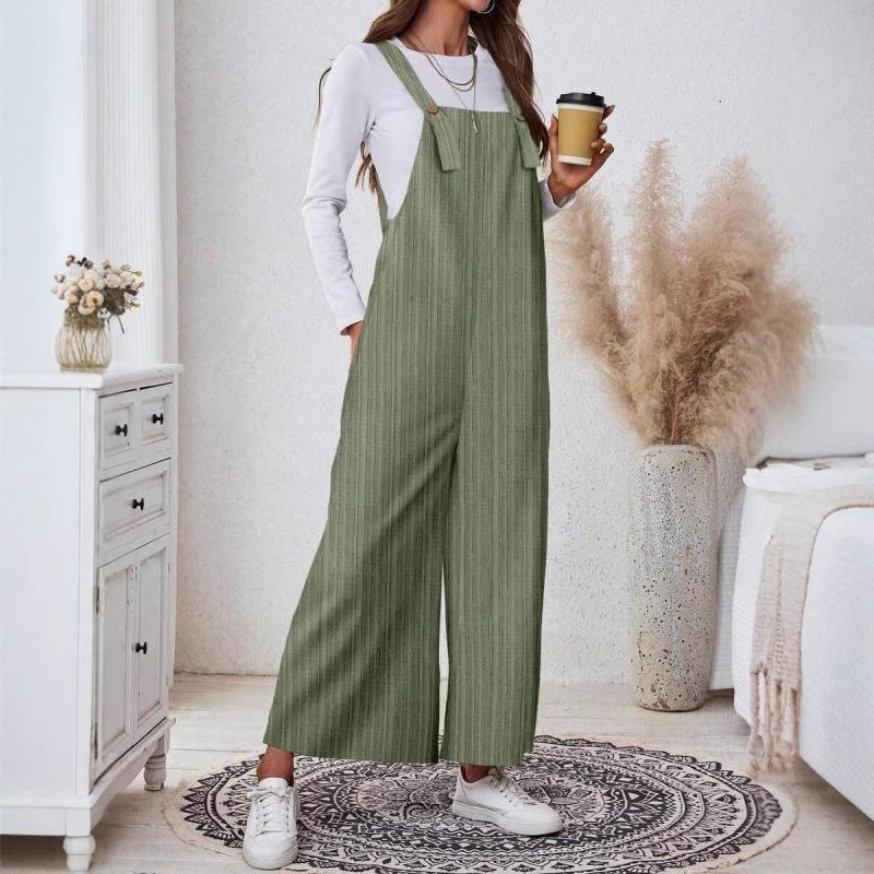 Women's Emerald Green Pleated Wide-Strap Jumpsuit