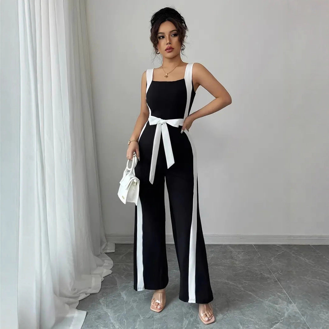 Women's Colorblock Suspender Jumpsuit Streetwear Romper