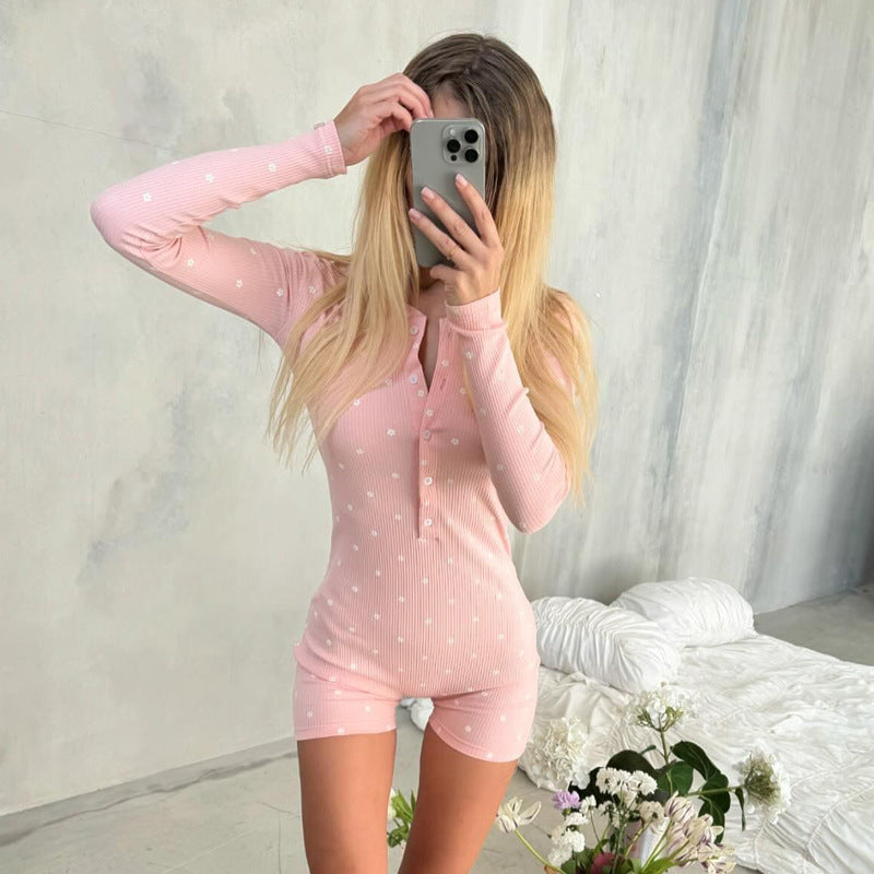 Women's Sweet Slim-Fit Button Jumpsuit