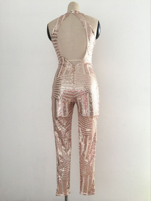 Elegant Backless Jumpsuit in Champagne & Black