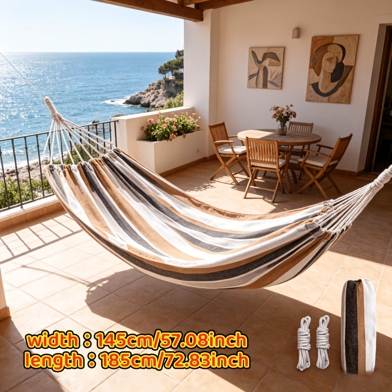 1pc Oversized Patio/Outdoor Hammock with Support Pole, Vibrant Thickened Durable Fabric Hammock with Anti-Tip Design, Sturdy and Long-Lasting, Includes Tie Straps, Ropes, and Storage Bag - Ideal for Relaxing in the Patio, Outdoors