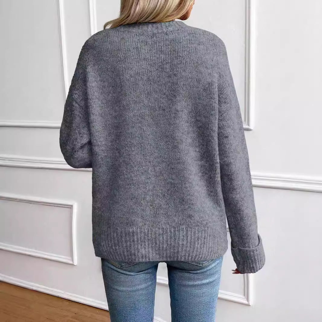 Women's Round Neck Pullover Comfort and Casual Long Sleeve Sweater