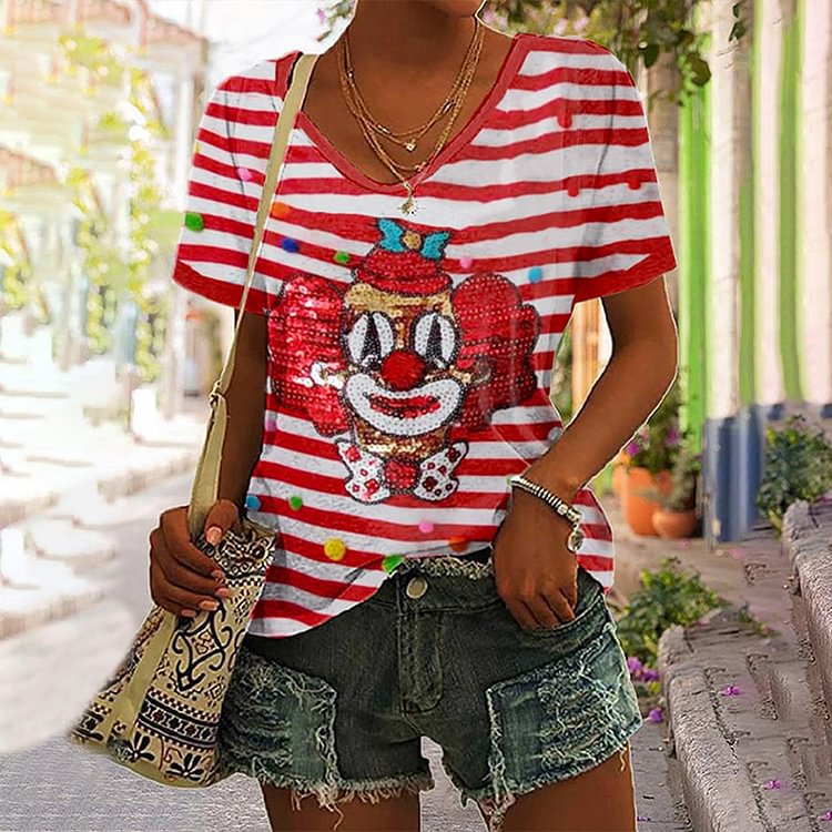 Ladies New V-neck Short-sleeved Top