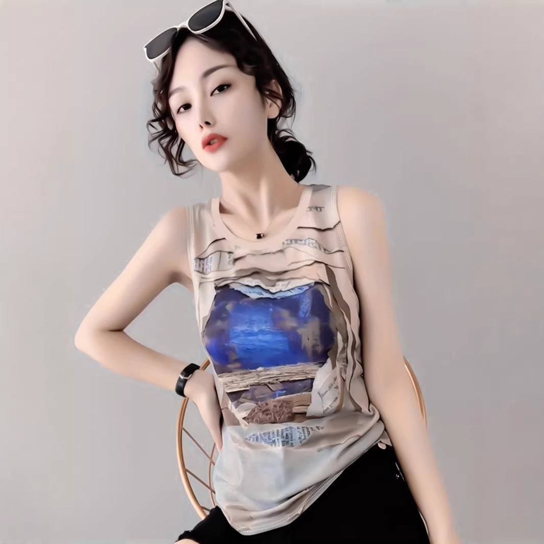 Elegant 3D Pattern Silk Vest – Slim Fit, Mid-Length, Summer‑Autumn