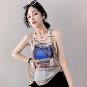 Elegant 3D Pattern Silk Vest – Slim Fit, Mid-Length, Summer‑Autumn