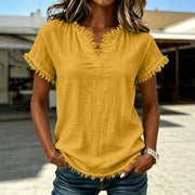 Retro Chic V-Neck Tassel Top for Women