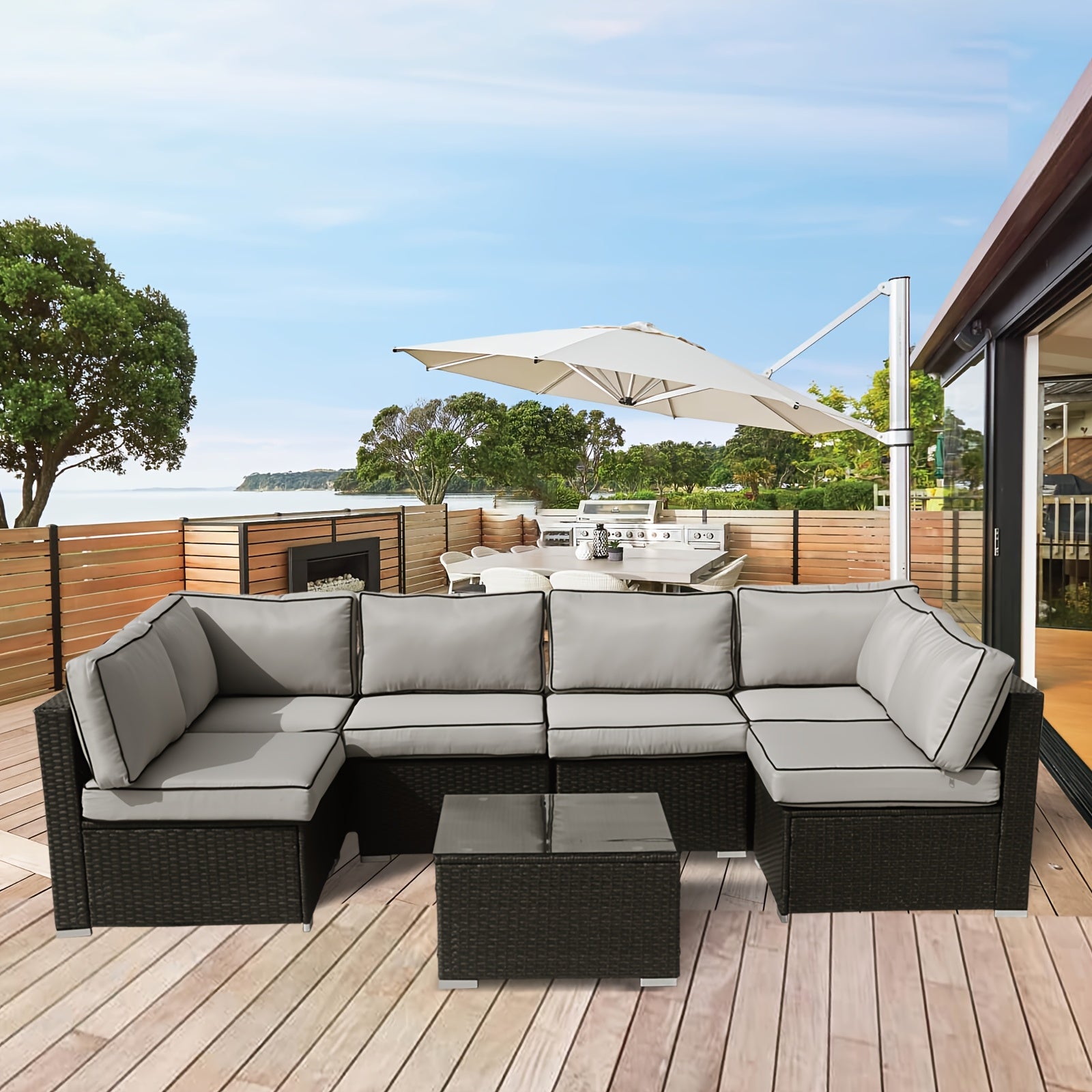 Replacement Cushions for Outdoor Furniture, 14pcs Patio Water-Resistant Replacement Sofa Cushions Splash-Proof And Fade Resistant Couch Cushion Fits 6-Seat Sectional Rattan Conversation Set