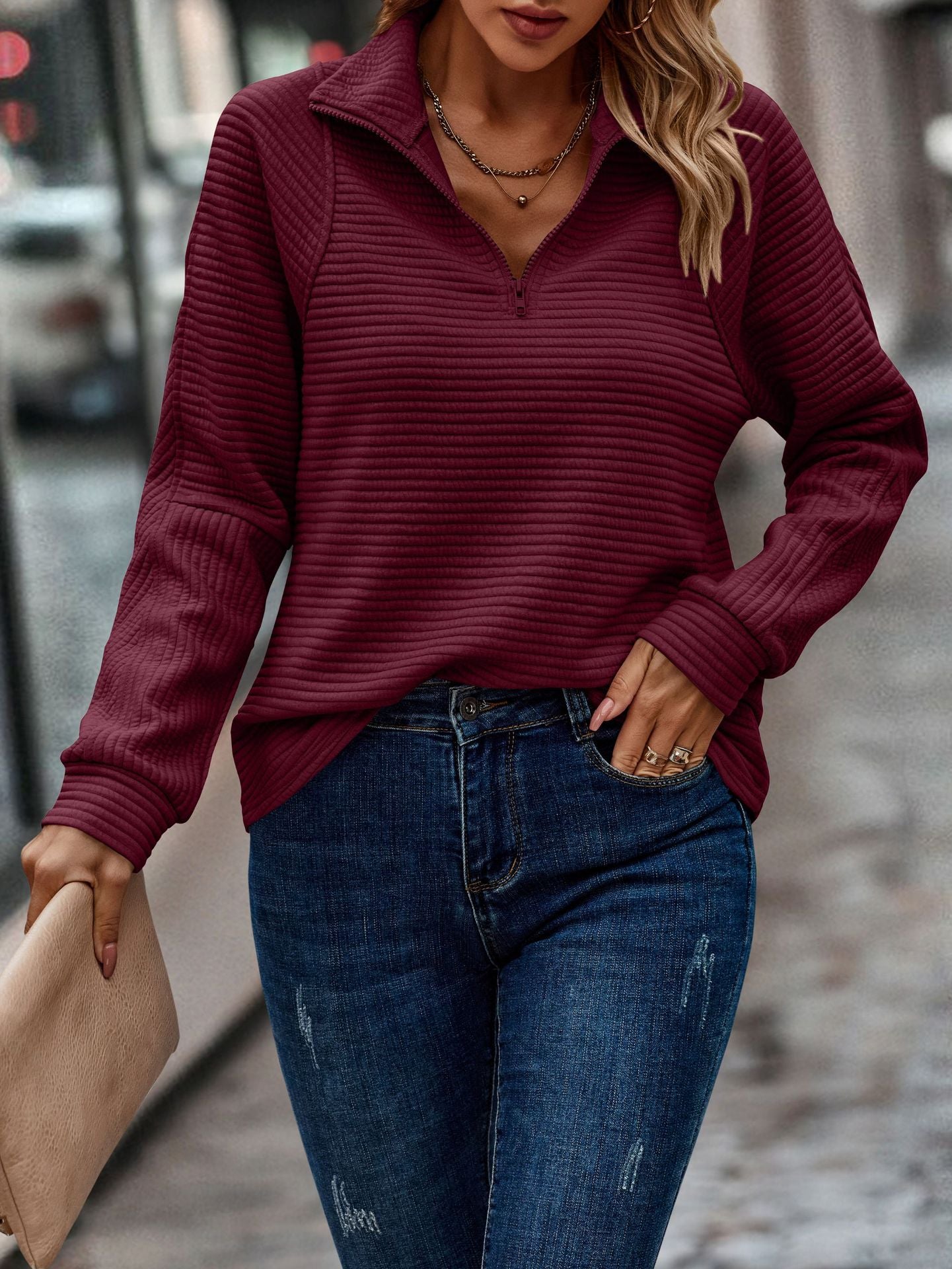 Solid Color Stand Collar Women's Knitted Sweater