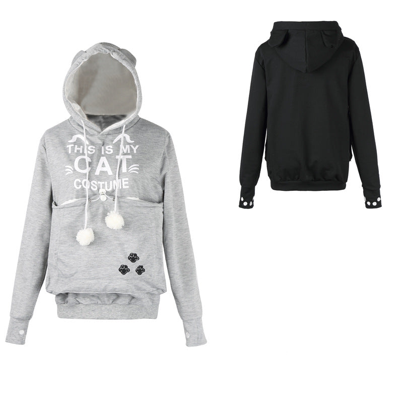 Cute Cat Print Long Sleeve Casual Hooded Sweatshirt