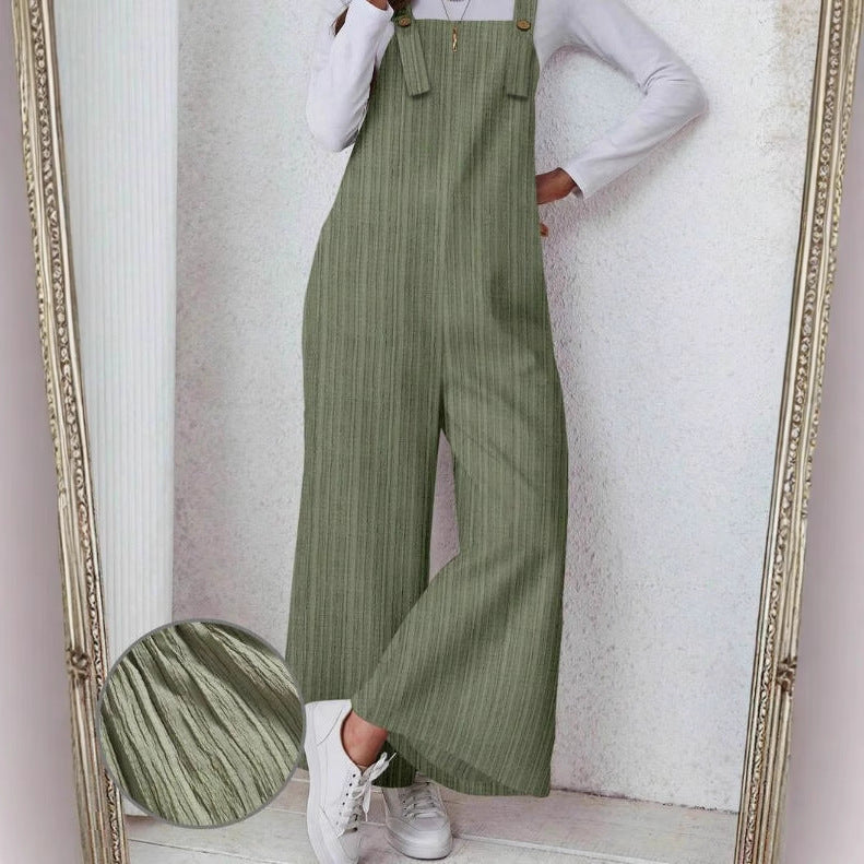 Women's Emerald Green Pleated Wide-Strap Jumpsuit