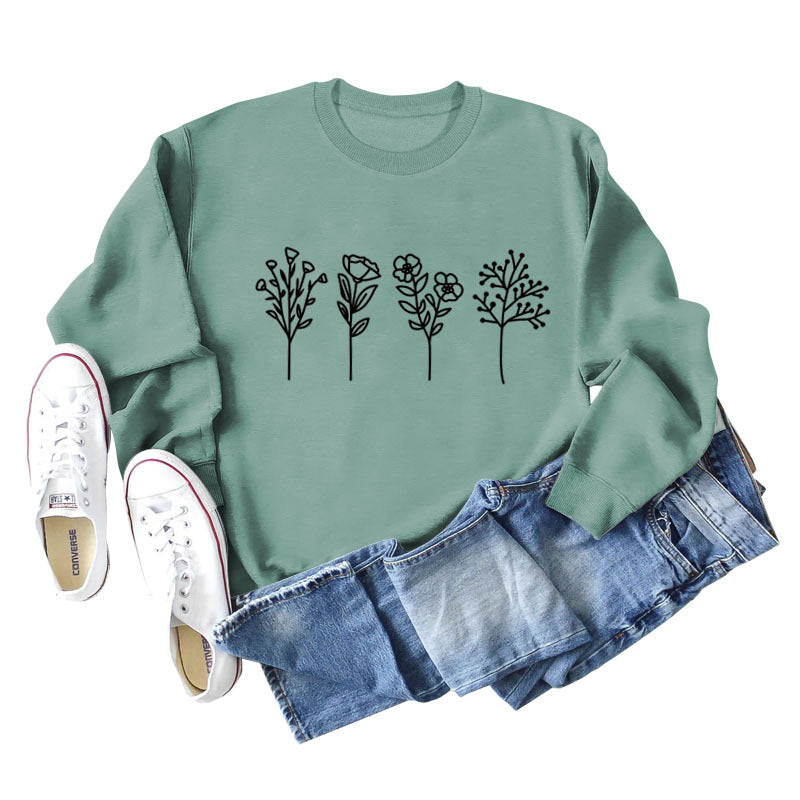 Floral Print Long Sleeve Casual Streetwear Sweatshirt
