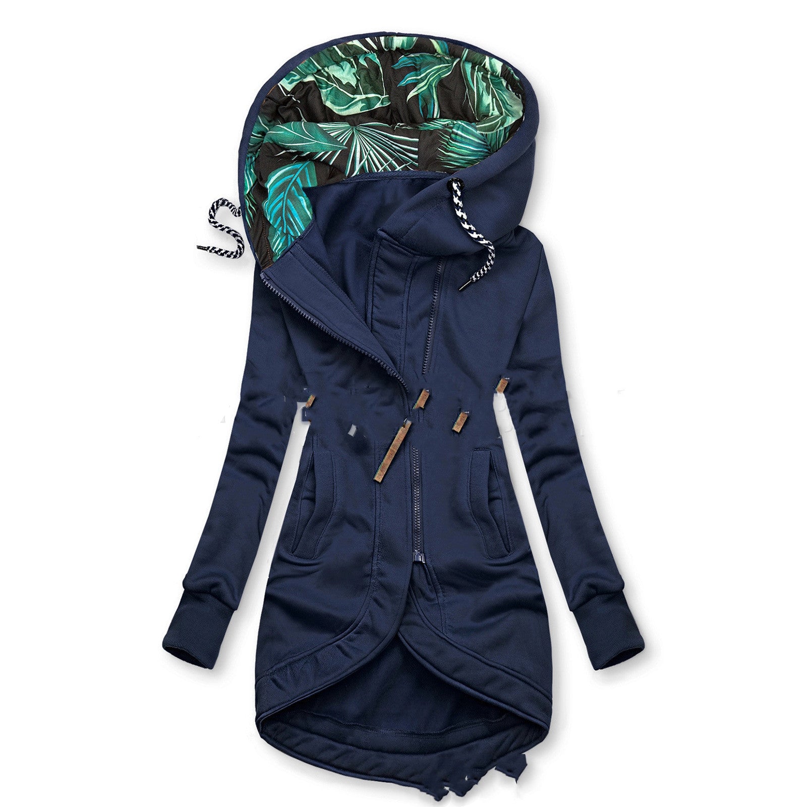 Women's Solid Color Printed Long Sleeve Hooded Jacket
