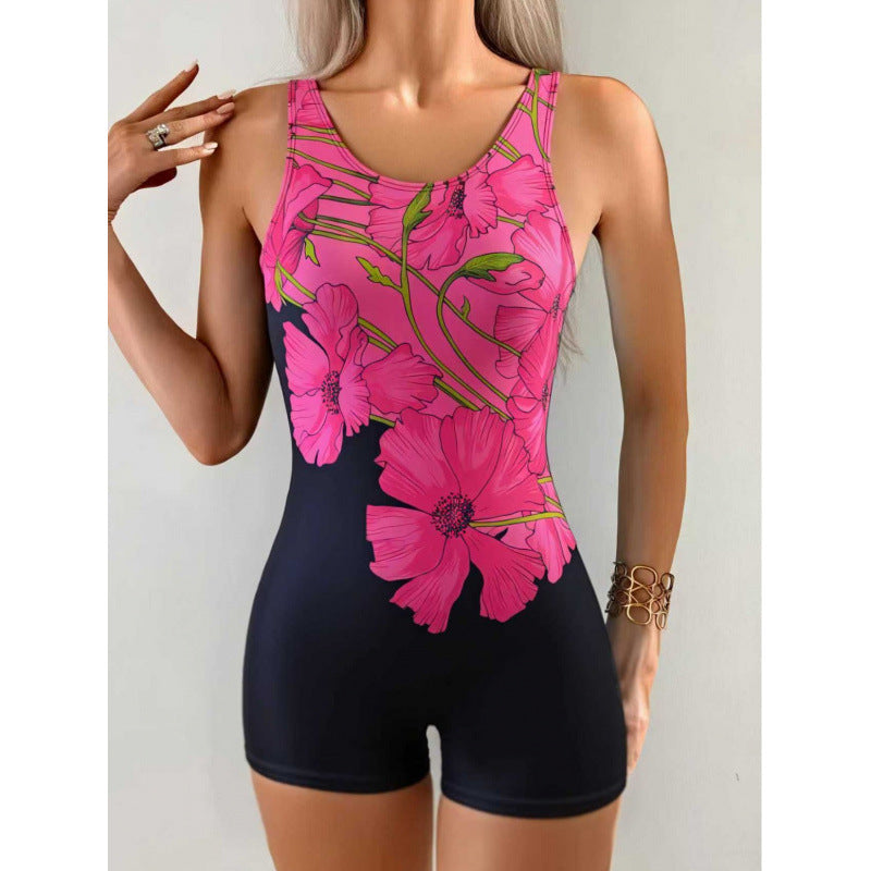 One-piece Floral-print Body-hugging Sexy Swimsuit European And American Style