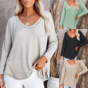Women's Waffle Knit Long Sleeve Relaxed Fit Top