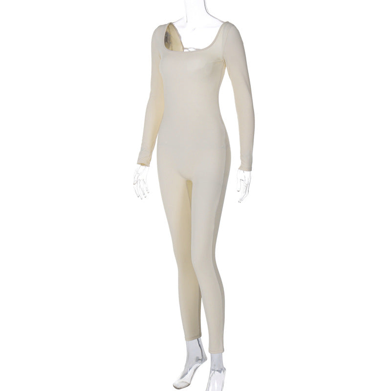 Backless Lace-Up Slim Fit Long Sleeve Jumpsuit