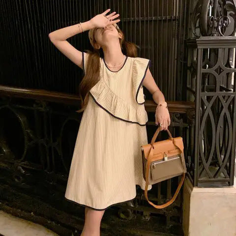 Striped Mini-sleeve Dress Womens New Summer Style