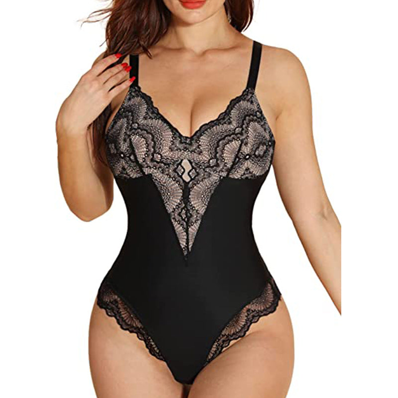 Lace V-Neck Sling Jumpsuit Body Shaper