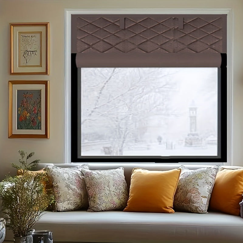 Magnetic Thermal Insulated Door Curtain, Diamond Grid Thick Cotton, Windproof Soundproof Drape, Roll Up Design, Winter Cold Protection