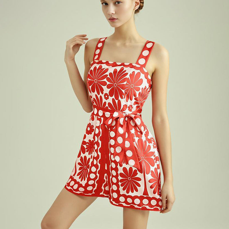 Women's Button Knotted Short Wide-leg Jumpsuit