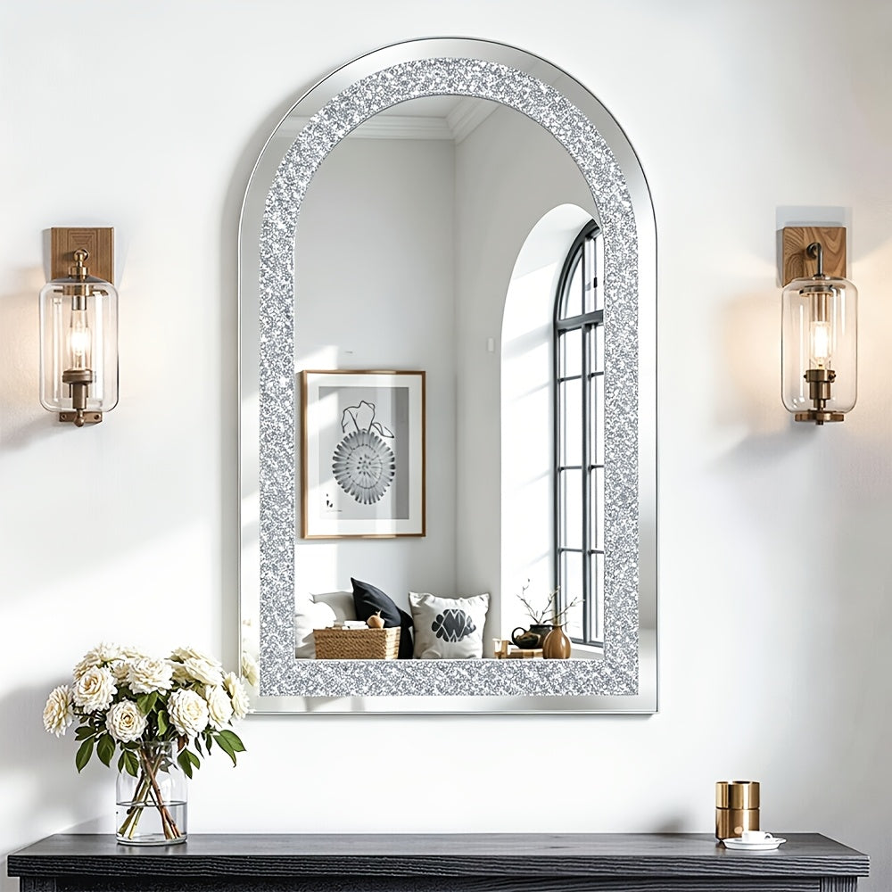Diamond-filled decorative mirror with frameless silver glass