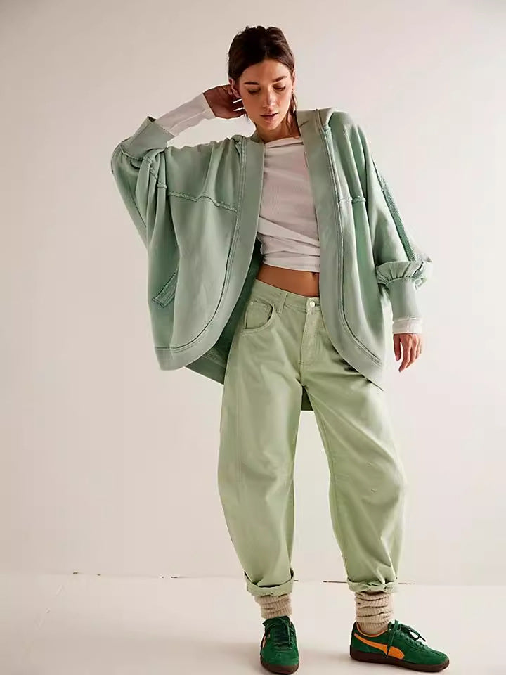 Retro Sport Hooded Cardigan Cotton Zip Sweatshirt