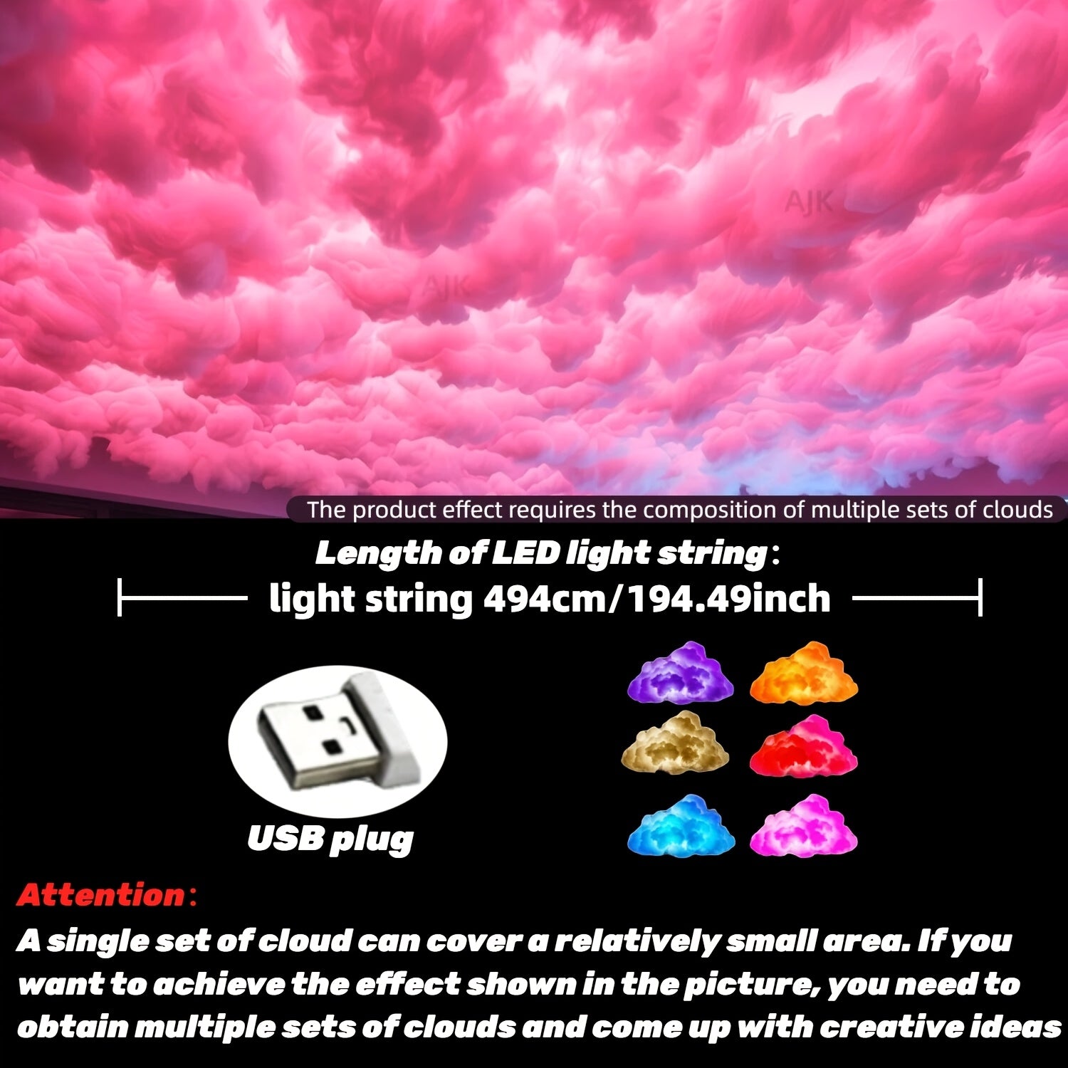 3D Thunder RGB LED Light Panel – 194.5‑Inch USB‑Powered Dimmable Lighting for Bedroom and Game Room