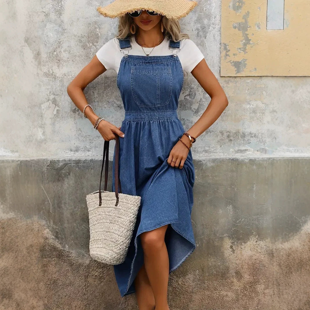 Women's Loose and Fashionable Denim Suspender Dress