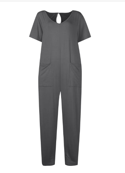 Women's Multi-color Side Slit Pocket Design Solid Color Loose Jumpsuit