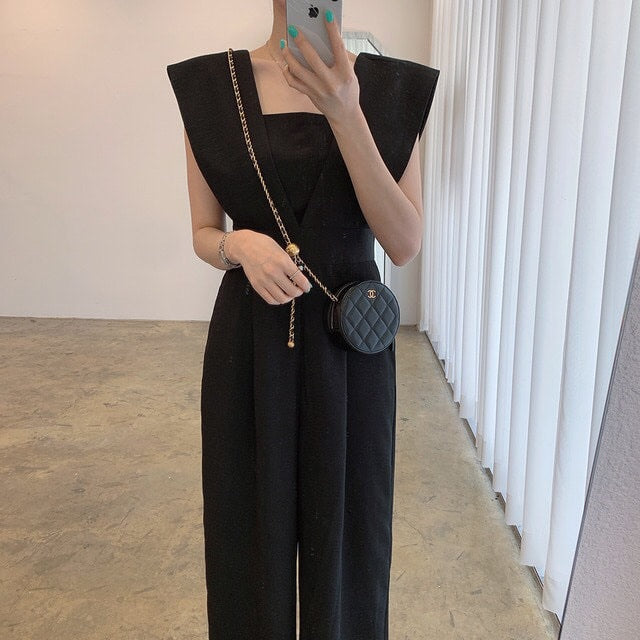 Women's Retro Square Collar High Waist Jumpsuit