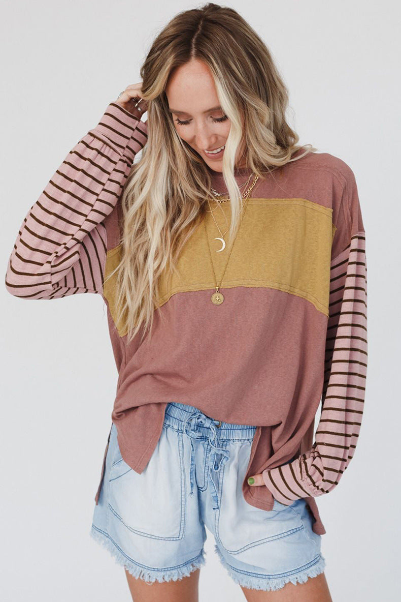 Women's Colorblock Striped Casual Long-Sleeve Hoodie